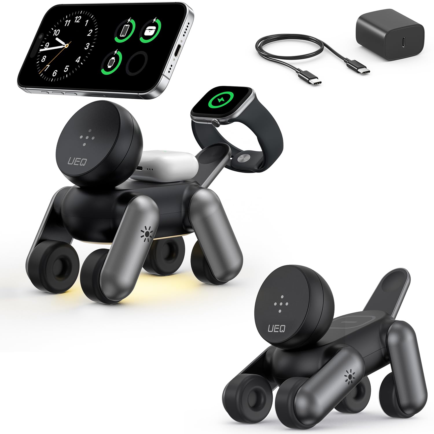 3 in 1 Wireless Charging Station for Apple Devices Foldable Cute Magnetic Mag-Safe Wireless Charger Stand with Night