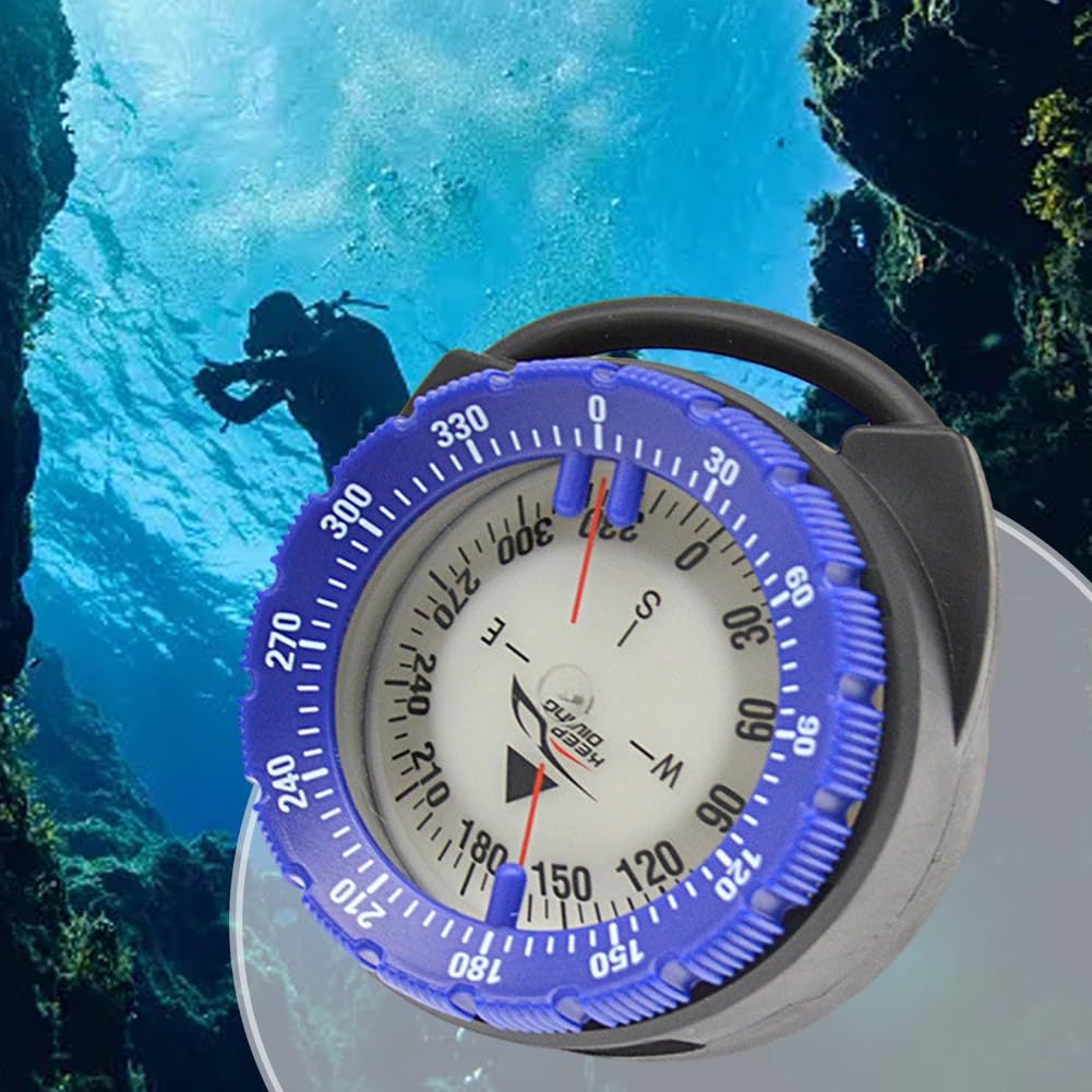 Boussole de plongée magnétique puissante de 50 m, boussole de plongée, tube de serrage sous l'eau LuminousCompass avec aiguille latérale porte-clip