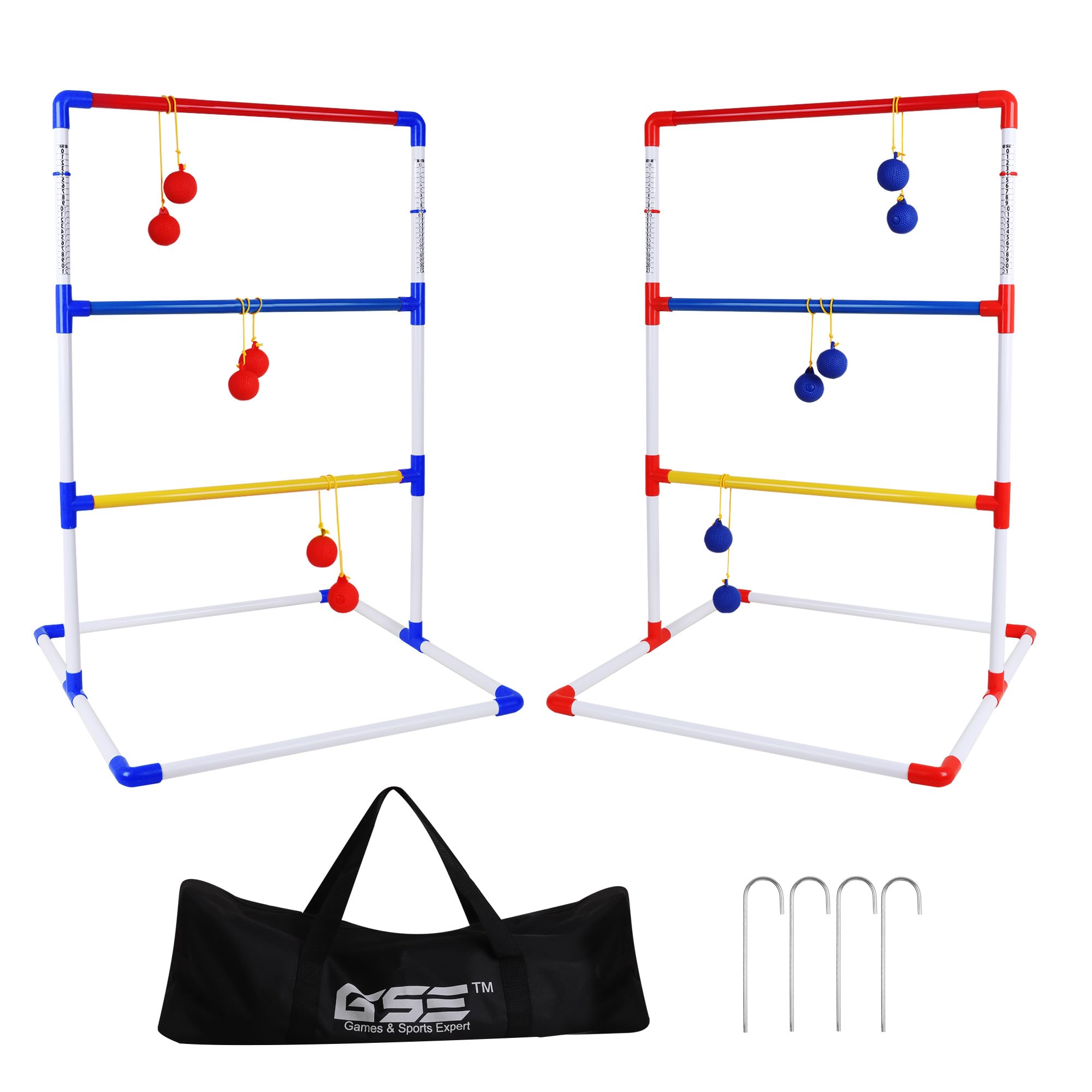 gse games & sports expert premium plastic ladder ball toss game set with 6 bolas & carrying bag, portable outdoor games for backyard, lawn, beach, camping, tailgate party with family, friends