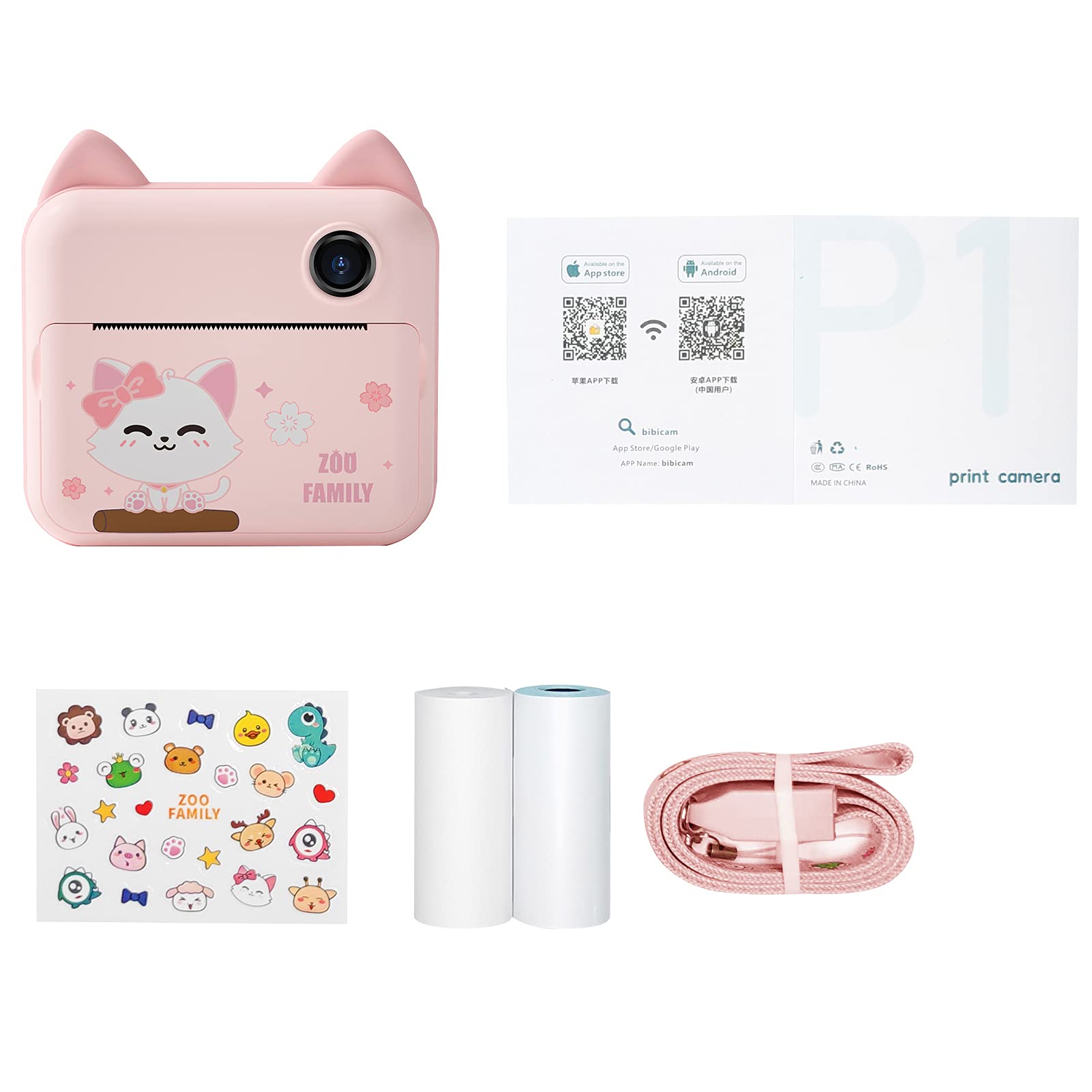 Kids Camera HUIOP P1 Kids Camera 32 GB dziecięca drukarka fotograficzna 2,4 cala ekran IPS świąteczne prezenty urodzinowe dla dziewczynek z uchwytem na papier do drukowania WIFI Transmissin A