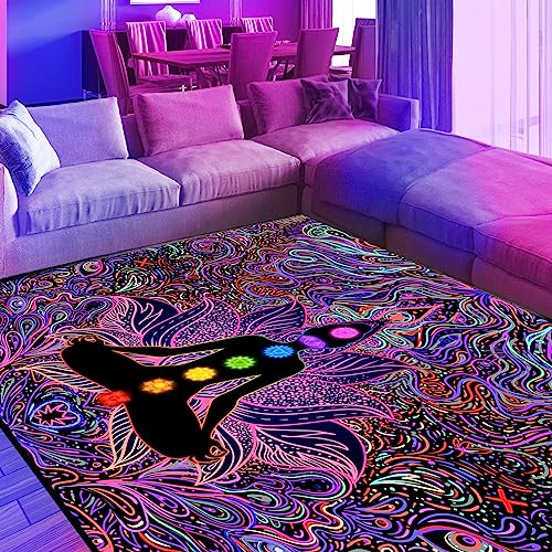 HOLAVIDA Schwarzlicht Chakra Yoga Teppich, Meditations- und Pilates-UV-Reaktionsmatte, Rutschfester...