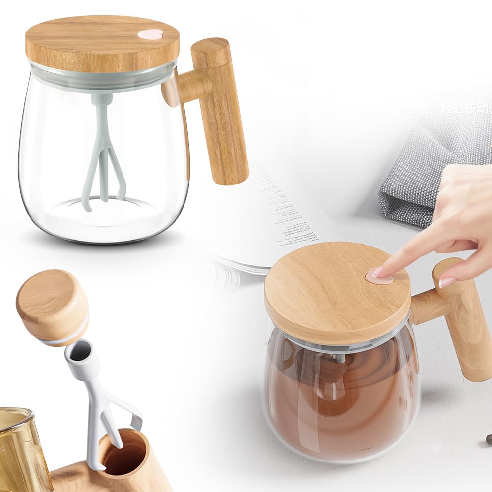 Electric High Speed Mixing Cup, Self Stirring Mug, 13.5oz Electric Mixing Coffee Mug, Glass Self Stirring Travel Coffee Cup for Coffee, Hot Chocolate, Milk, Protein Powder (Clear)