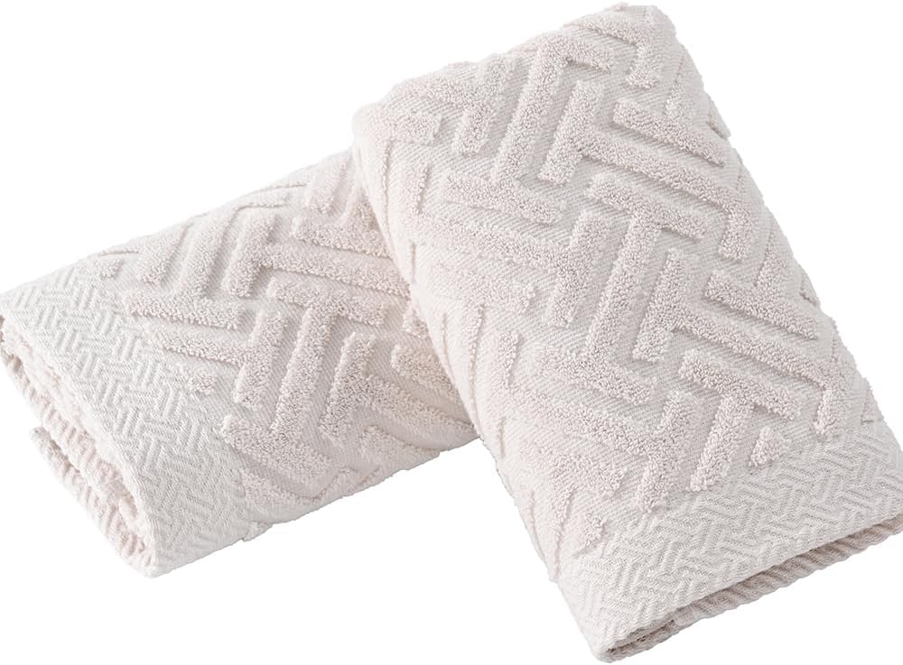 White Hand Towels Set of 2 Super Soft 100% Cotton T-Striped Pattern Decor Quickdry Absorbent Hand Towel for Bathroom Kitchen Hotel Spa Guestroom 13"x29"