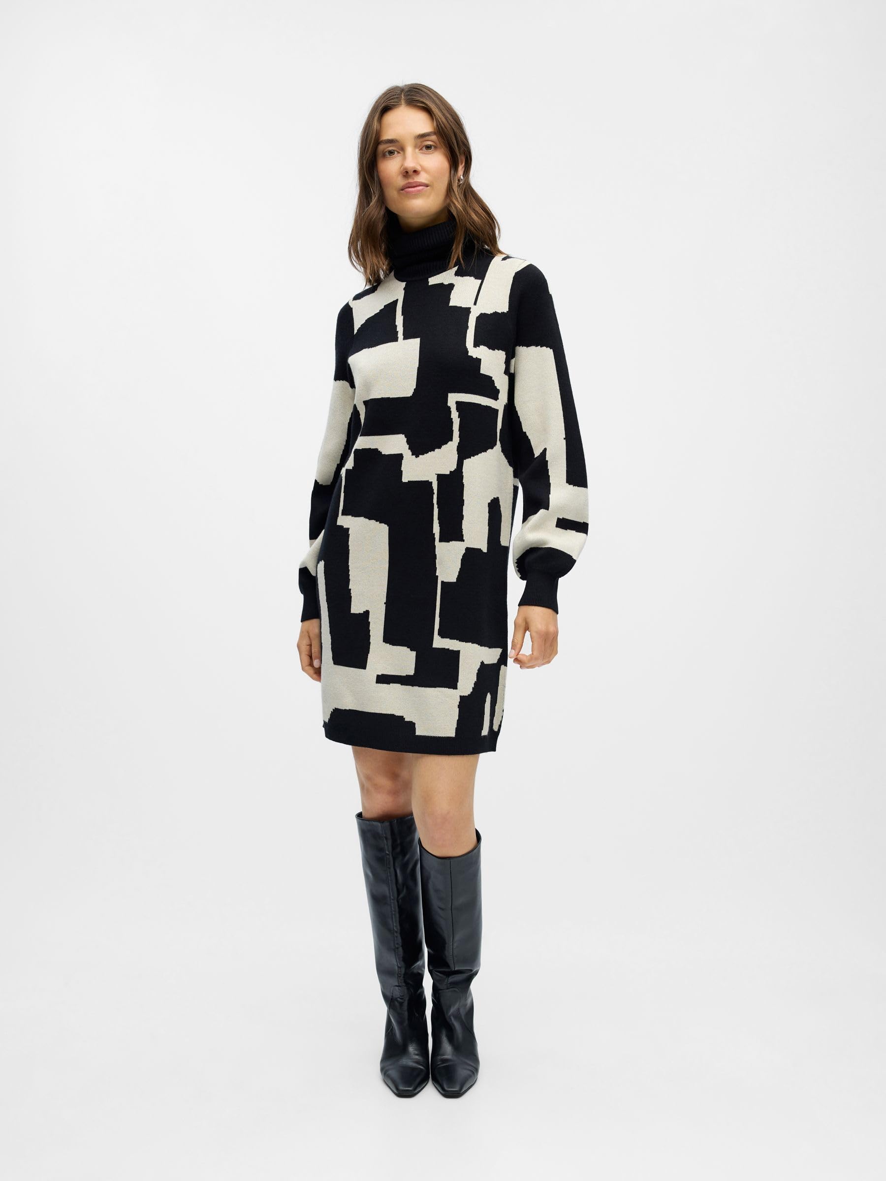 Object Objray L/S Knit Rollneck Dress Robe objray L/S à col roulé AOP Noos Femme (Lot de 1)