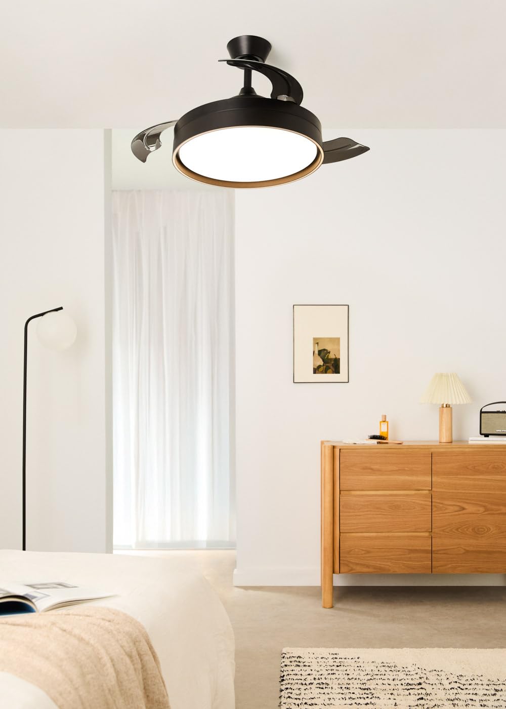 CREATE / WIND CLEAR EDGE/Ventilador de techo con luz negro con mando / 40W, Silencioso, Ø107 cm, 6 velocidades, aspas retráctiles, programable, función verano-invierno, luz led 3 temperaturas