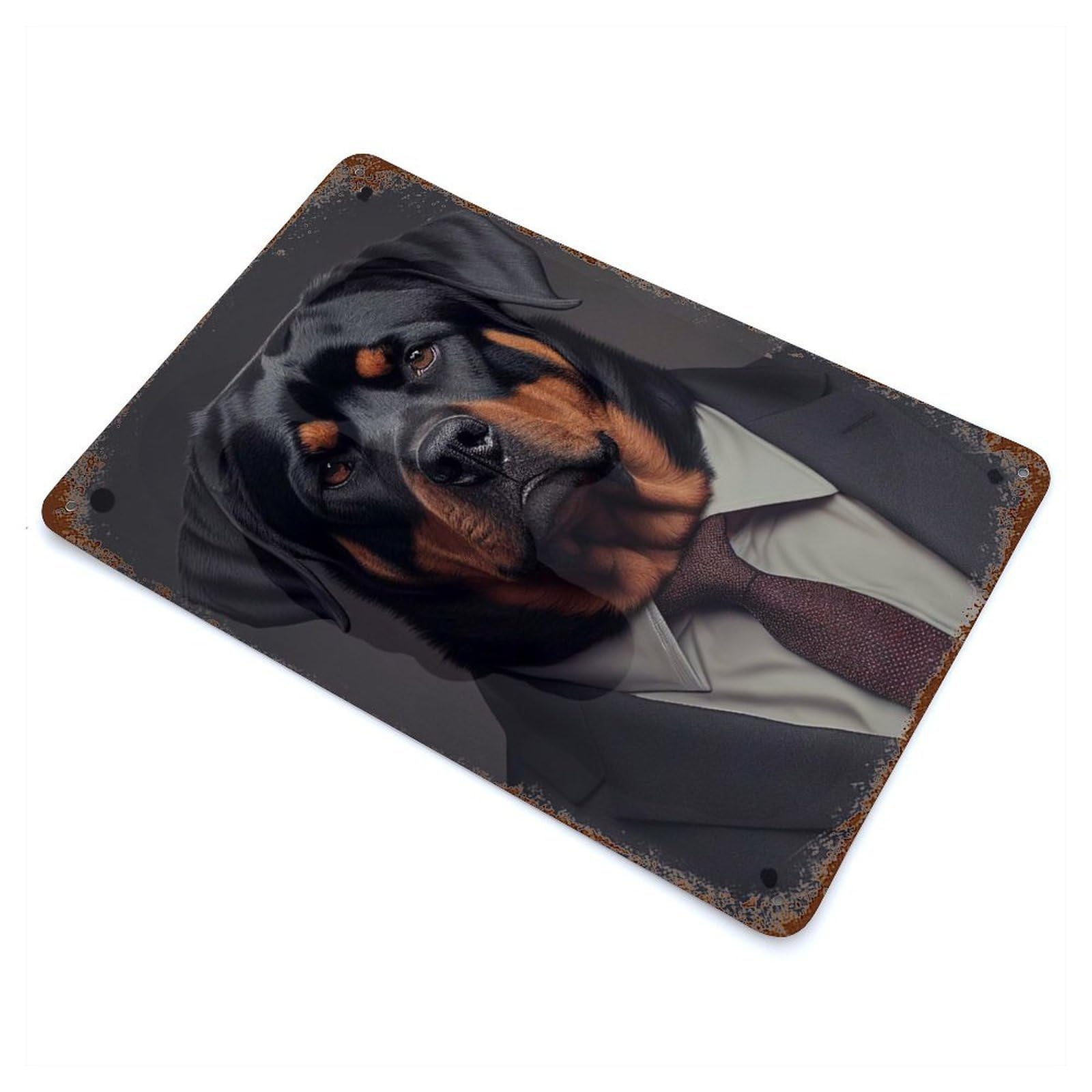 Rottweiler Suit 11.8"x7.9" Vintage Rust Metal Sign, Decorative Metal Wall Art for Farmhouse, Kitchen And Entryway Decor