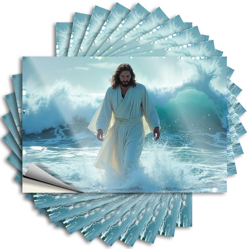 Abipuir - Jesus Walking on Water Car Stickers: A Symbolic Image, 10 x Funny Toolbox Stickers (12 x 18 cm)