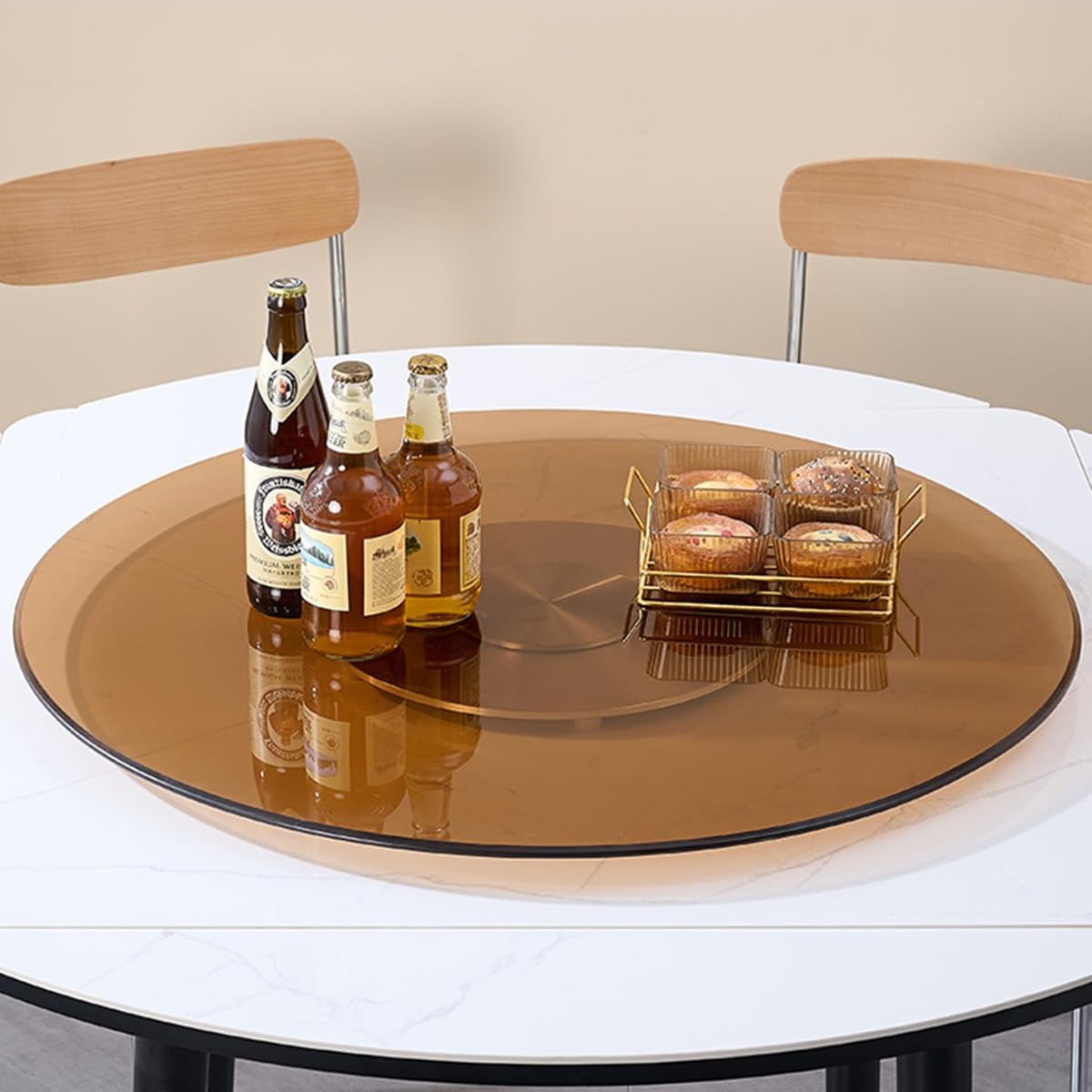 Lazy Susan Drehteller für Esstisch, Drehbarer Servierteller aus GehäRtetem Glas für Küchentisch Top Coffee Table Centerpiece, Runder Torten Drehtablett(32inch/80cm)