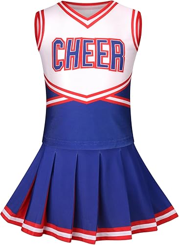 Vista 3 de GRAJTCIN Disfraz de animadora para niñas, disfraz de Halloween, uniforme de animadora de 6 a 14 años