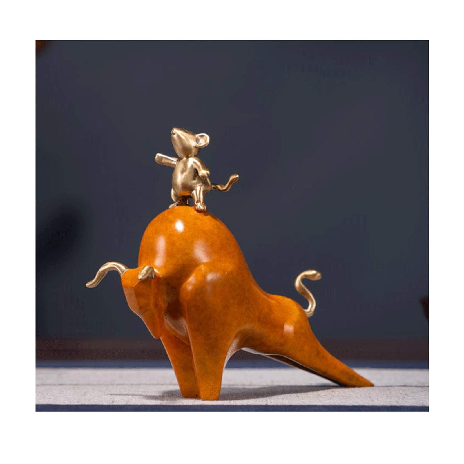 YNIYUJKL Feng Shui Ornaments Bronze Bull Statue, Creative Home Ornaments/Decoration/Little Mouse Standing On The Back Of The Bull Creative Figurine Sculptures,Gul-A