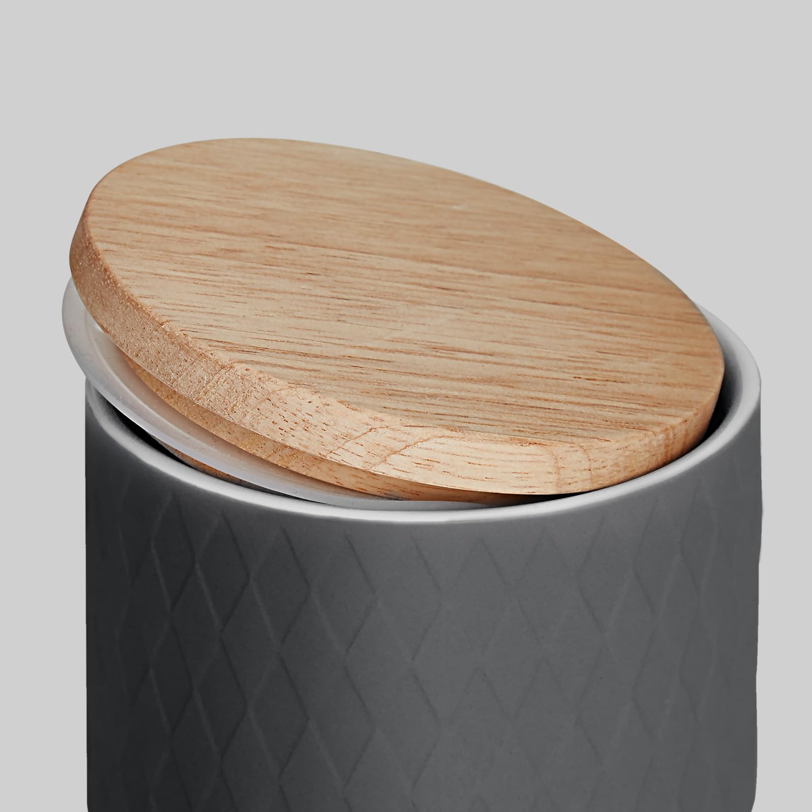 SPRINGLANE Keramik Vorratsdosen 2-tlg. Set mit Holzdeckel Grau, Kautschukholz-Deckel, Aufbewahrungsdosen, Frischhaltedosen Küche, Haushalt & Wohnen