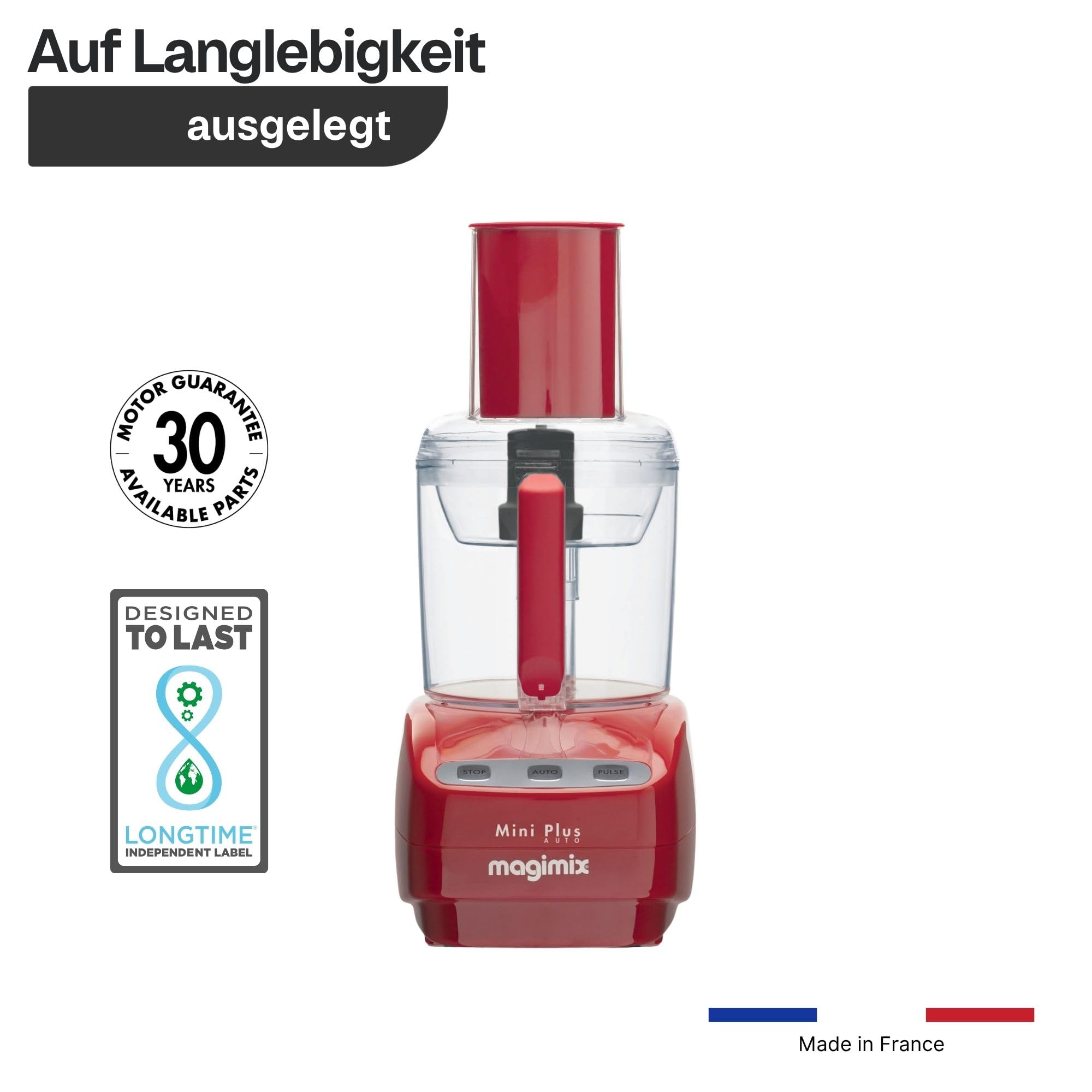 magimix Küchenmaschine – Kompakte 400W Multifunktions-Küchenmaschine mit 2 Schüsseln (1,7L & 0,5L), Edelstahlmesser, Reibe- & Schneidescheiben, Mixerfunktion, Rot
