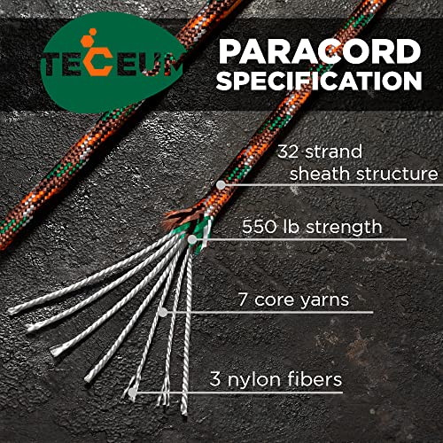 Image of TECEUM Reflective Paracord Rope 1000 - 1000ft /200ft /100ft /50ft - 40+ Colors - Glow in the Dark - para Cord - Utility Rope for Survival, Hunting & Camping Gear - Nylon String, Camping Rope, Tent Cord