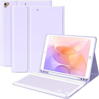 MORECOO Keyboard Case iPad 9th/ 8th/ 7th Generation (2021/2020/2019), Keyboard for iPad 9th Gen Detachable,iPad 9/8/7th gen Keyboard Cover with Pencil Holder,Light Purple