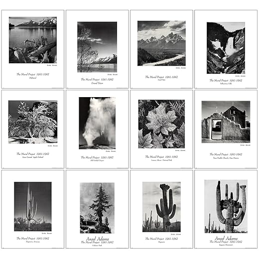 ArtDirect GalleryPack Wall Art – 12 Unframed 8x10 Vintage Ansel Adams Poster Prints from The Mural Project Series (Set A), Collectible Décor for Home or Office