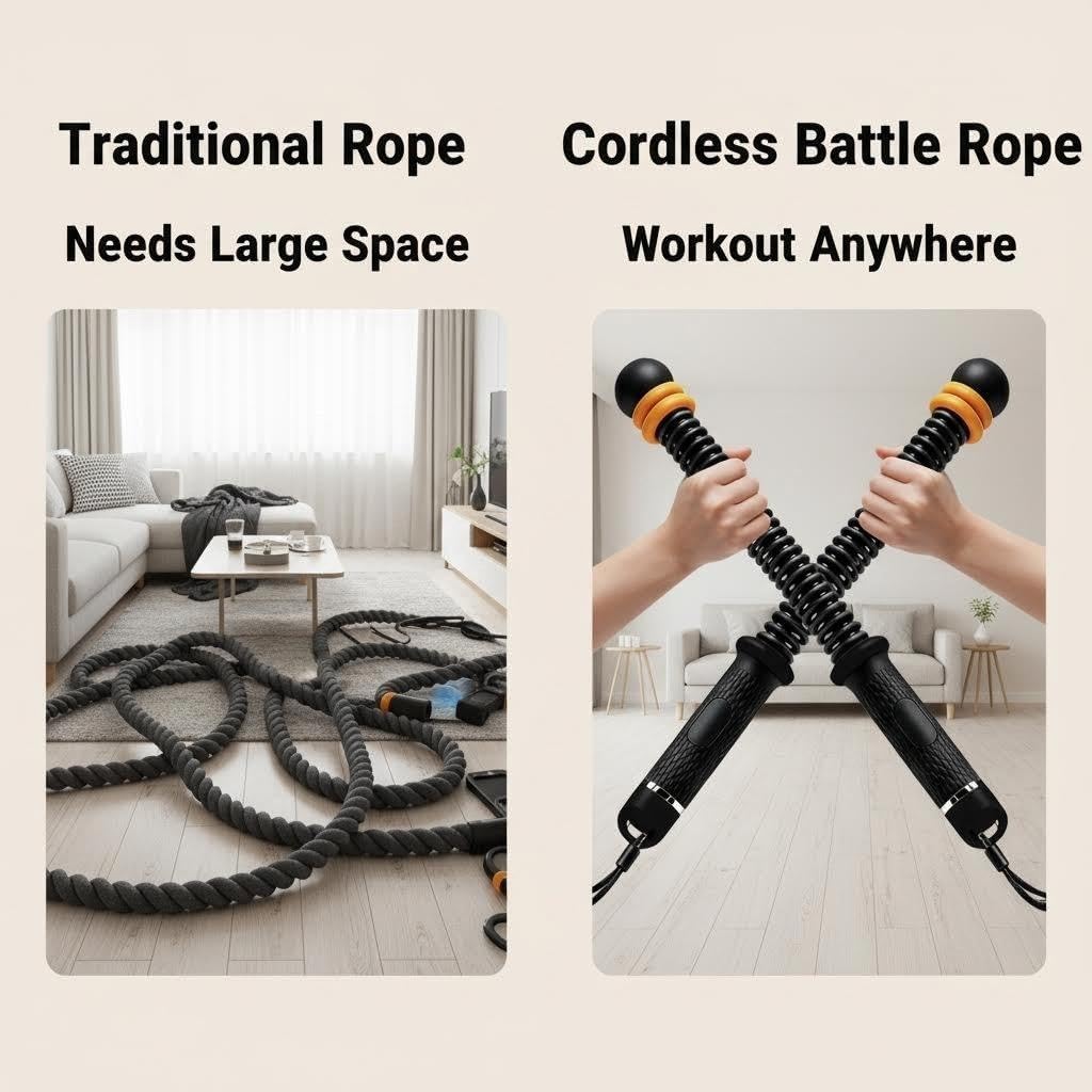 Ropeless Battle Ropes with Adjustable Weights, Cordless Heavy Battle Rope for Home Gym & Travel, Portable Weighted Exercise Equipment for HIIT, Cardio & Low Impact Workout(Black)