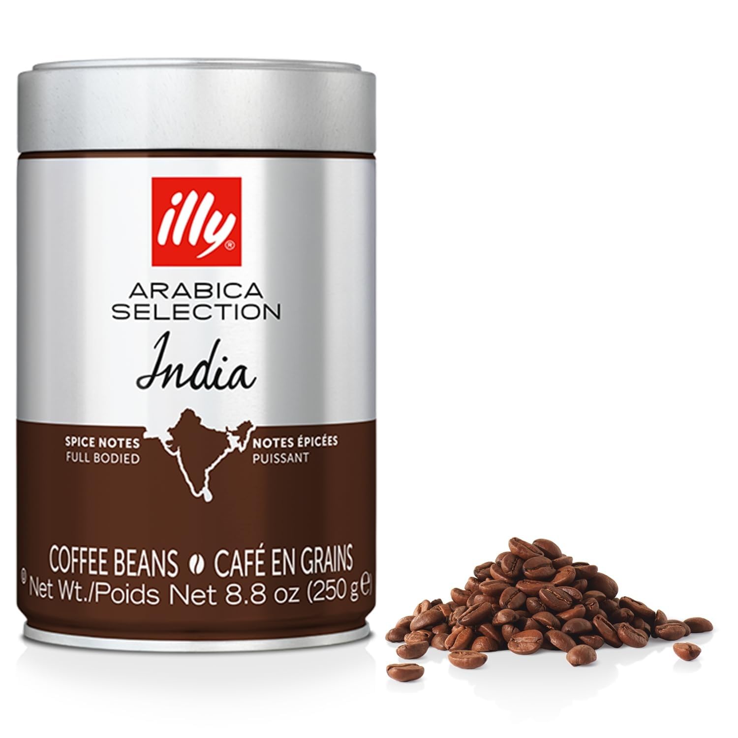 illy Coffee, Arabica Selection Whole Bean India, Single Origin, 100% Arabica Coffee, All-Natural, No Preservatives, 250g (Pack of 1)