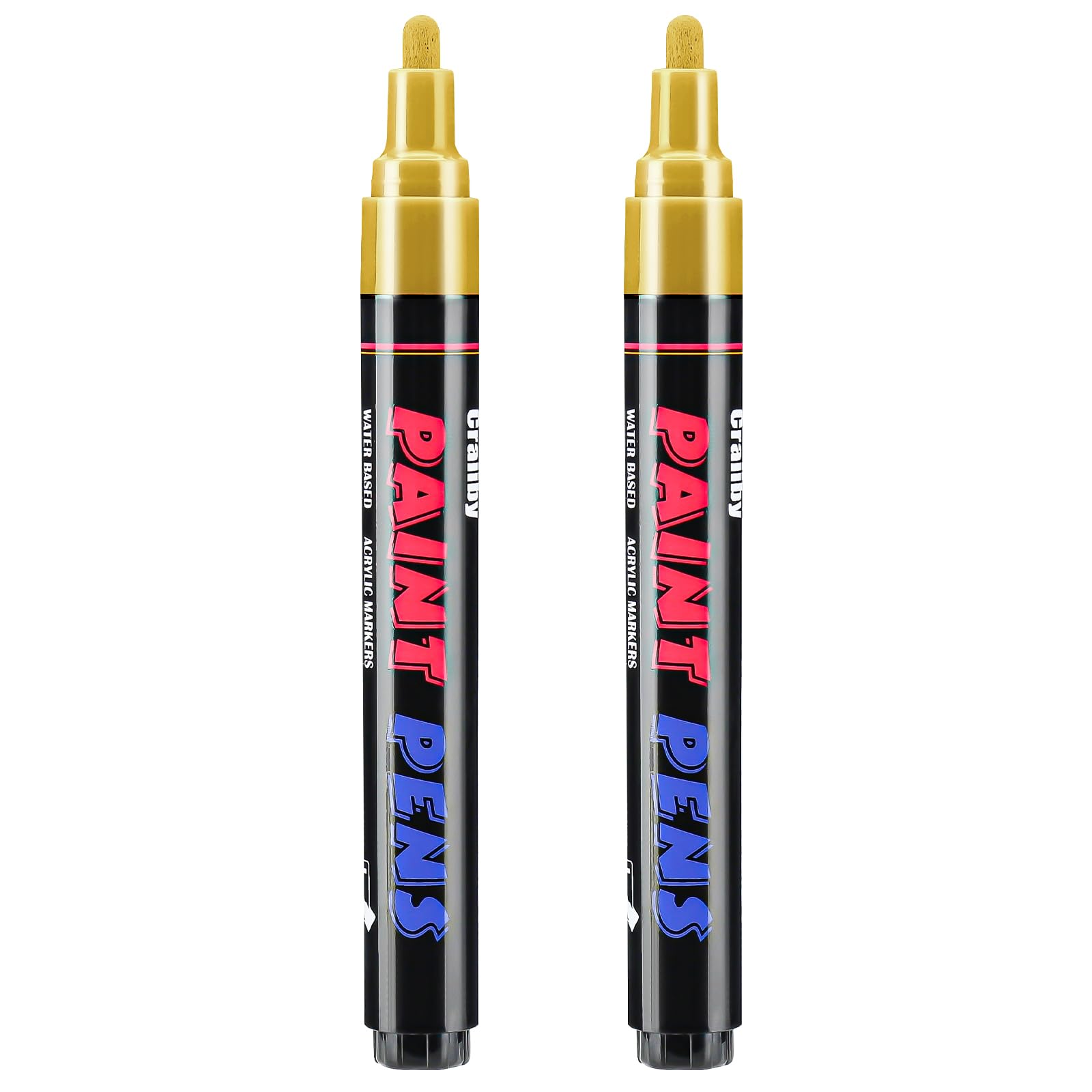 Craiiby Gold Paint Pens Paint Markers - 2 Pack Permanent Quick Dry Waterproof Marker Pens for Rocks Wood Fabric Plastic Canvas Glass Mugs Metal Tire