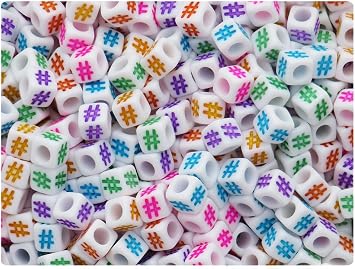 BeadTin White Opaque 6mm Cube Alpha Beads - Colored Hashtag 200pcs