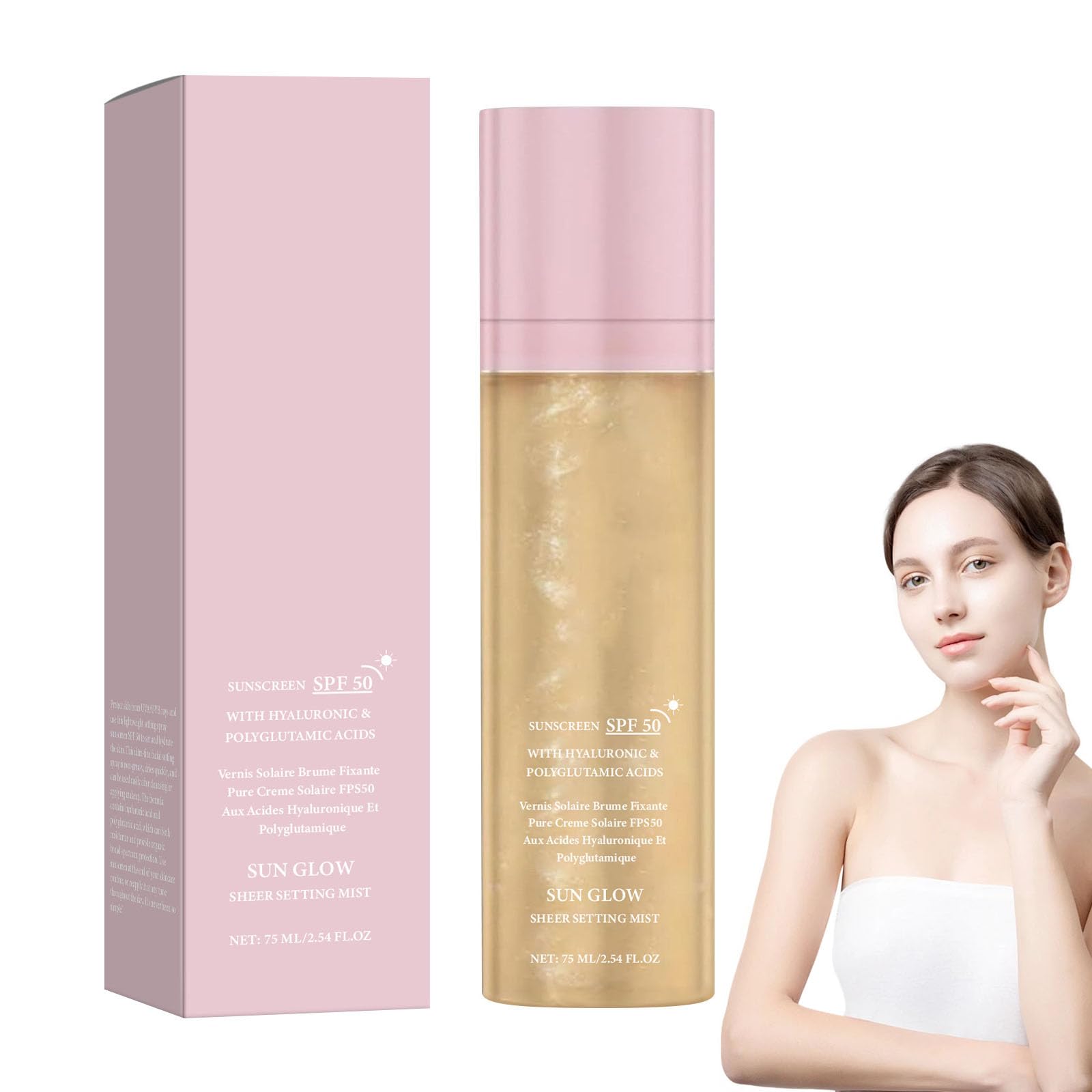 Sheer Setting Mist Sunscreen SPF 50 for Face Body Broad Spectrum Shimmering Body Oil Mist Hydrating Makeup Friendly
