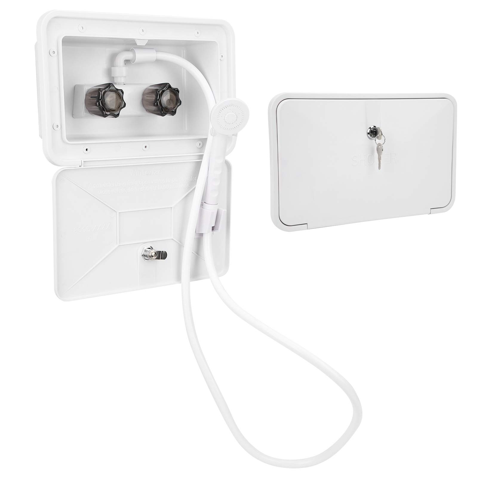 Tbest Kit de Caja de Ducha, Caja de Ducha Exterior, Kit de Lavado al Aire Libre con Cerradura, Accesorio para Barco, Autocaravana, Grifo Exterior, Herramienta de Ducha para vehículos recreativos