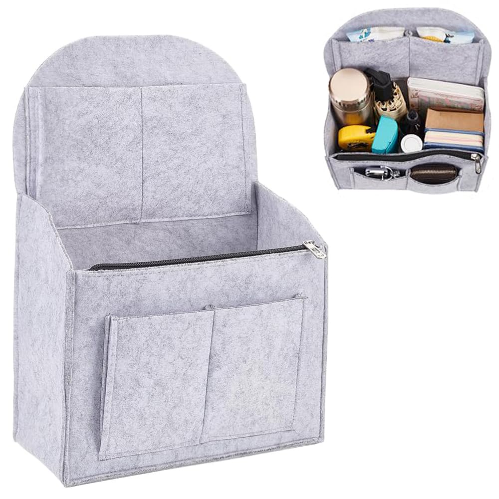 AzoneeAzonee Felt Backpack Insert Organizer, Multifunctional Felt Bag in Bag Multi-Pocket Shoulder Bag Interior Shaper Travel Rucksack Bag Organizer with Zipper and Handle, 10.63x5.12x14.96 Inch (Grey)