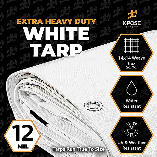 Xpose Safety Heavy Duty 10'X10' White Poly Tarp - Durable, Waterproof, Weatherproof