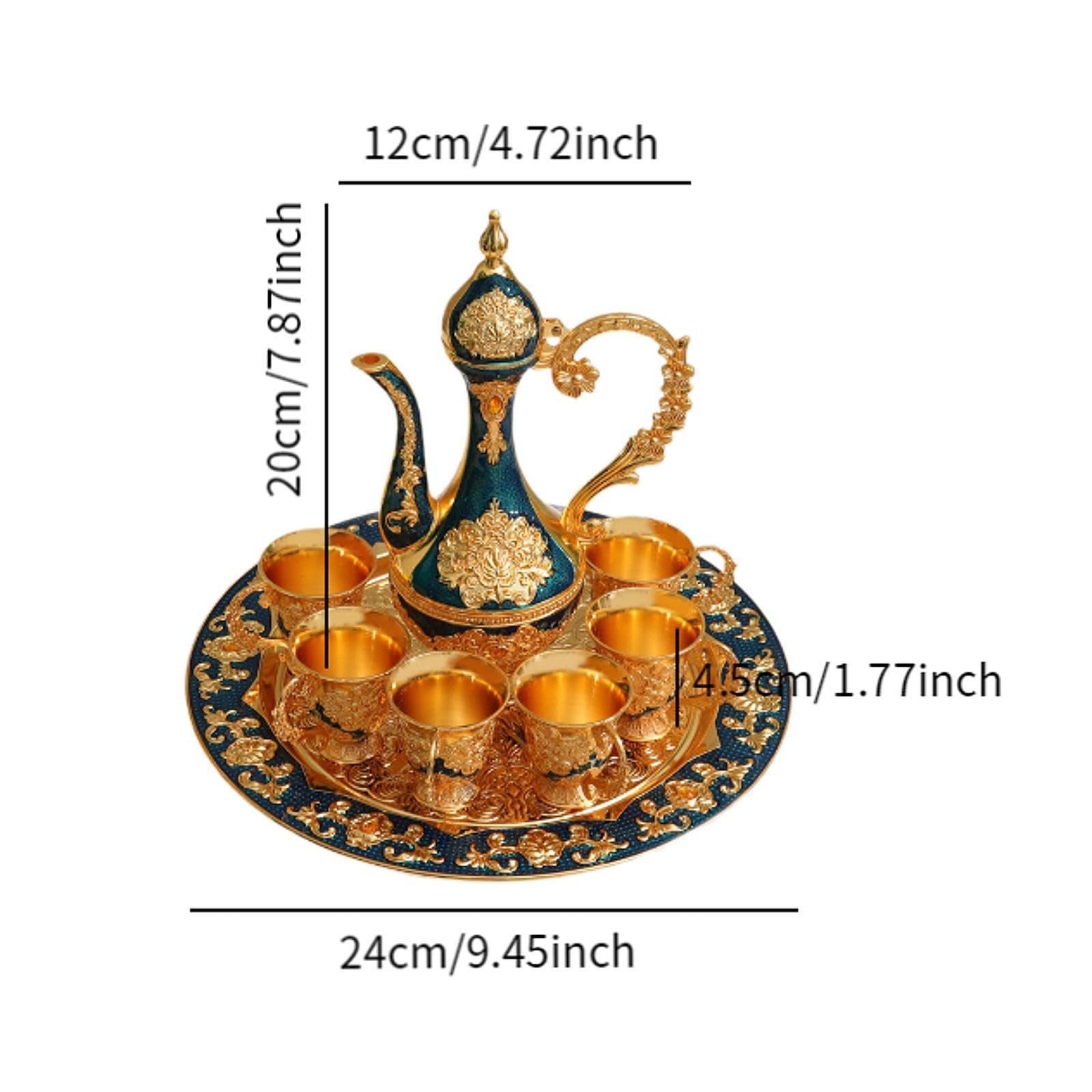 Yajuyi Service à Thé Turc, Comprenant Une Théière, Un Plateau à Café et Six Tasses. Idéal comme Cadeau pour Un Anniversaire, Un Mariage Ou Toute Autre Occasi, Bleu