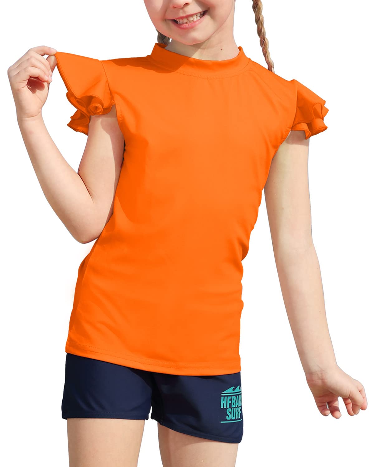 BesserBayGirls UPF 50+ Ruffle Short Sleeve Rash Guard Shirt UV Swim Shirt 4-12 Years