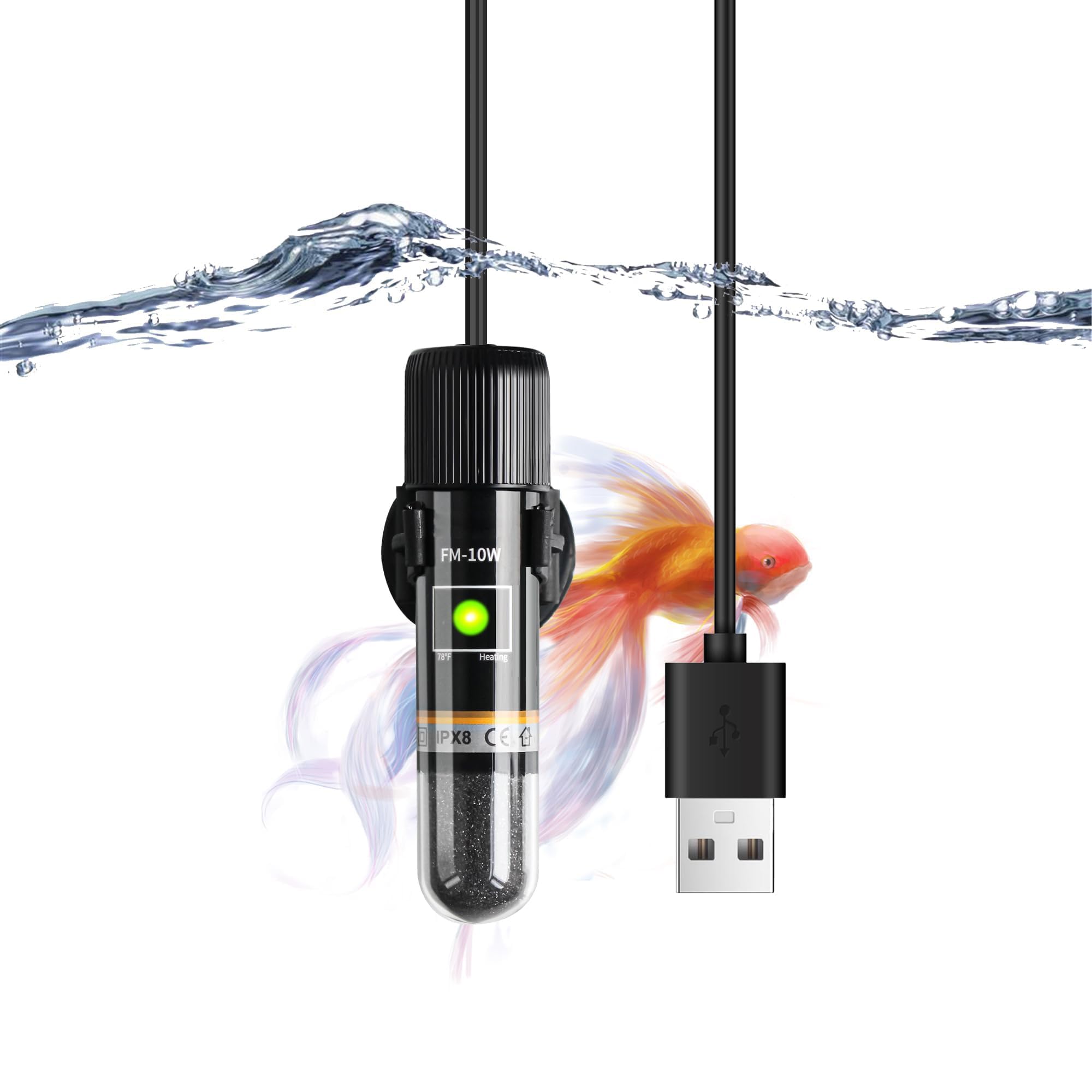 Khazna Mini Betta Heater, 10W Small Submersible Fish Tank Heater with Digital Display Thermostat, USB Powered, for Aquariums up to 1 Gallon