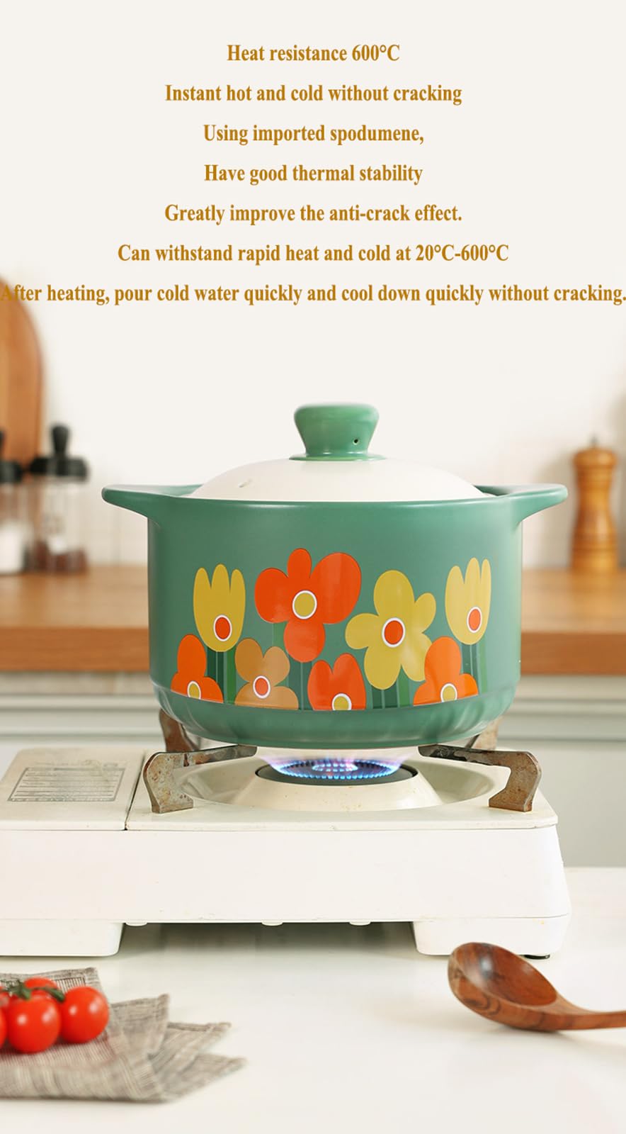 RUANLOV Cerámica Cazuela, cazuela de cerámica, Resistente a Altas temperaturas,Estilo Olla de Barro Rice crisol de la Sopa Olla pequeña cazuela (C 3.2L)