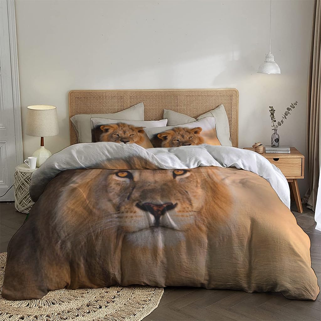 NIBAINLO 布団カバー南アフリカの雄ライオン 肌に優しい ピーチスキン加工 掛け布団カバー 和式 洋式 あったか 布団カバーセット リバーシブル ホームステイ ホテル 家庭兼用