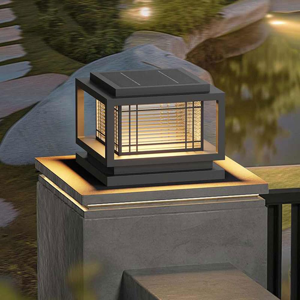 Yvamnad Light/Black Solar Post Caps Outdoor Modern Post Column Cap Lamp Outside Housing Pillar Solar Powered Led Fence Deck Lantern Waterproof Landscape Ing Fixture For Patio Post Yard