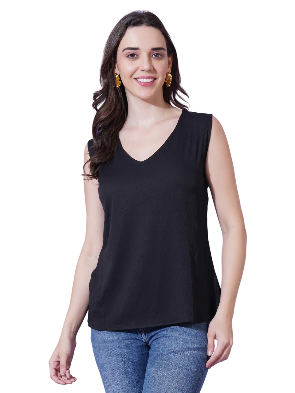 kushi flyer Women's Solid Poly Cotton Regular Fit V-Neck Sleeve Less Casual Top-picture-55