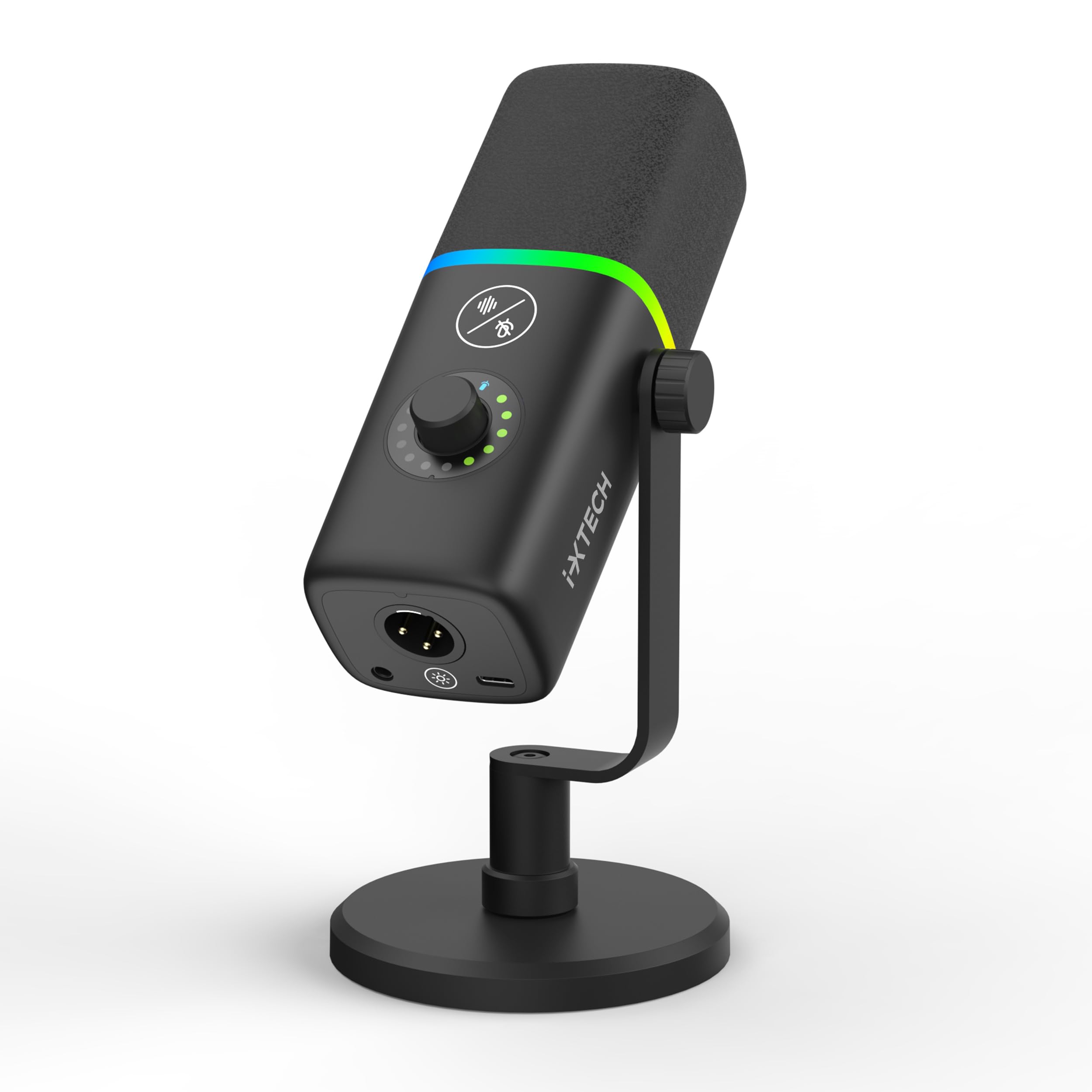 IXTECH Microfono USB da gioco per PC, con cancellazione del rumore, microfono a condensatore per podcast e streaming video, con supporto treppiede, filtro pop, supporto antiurto, controllo del