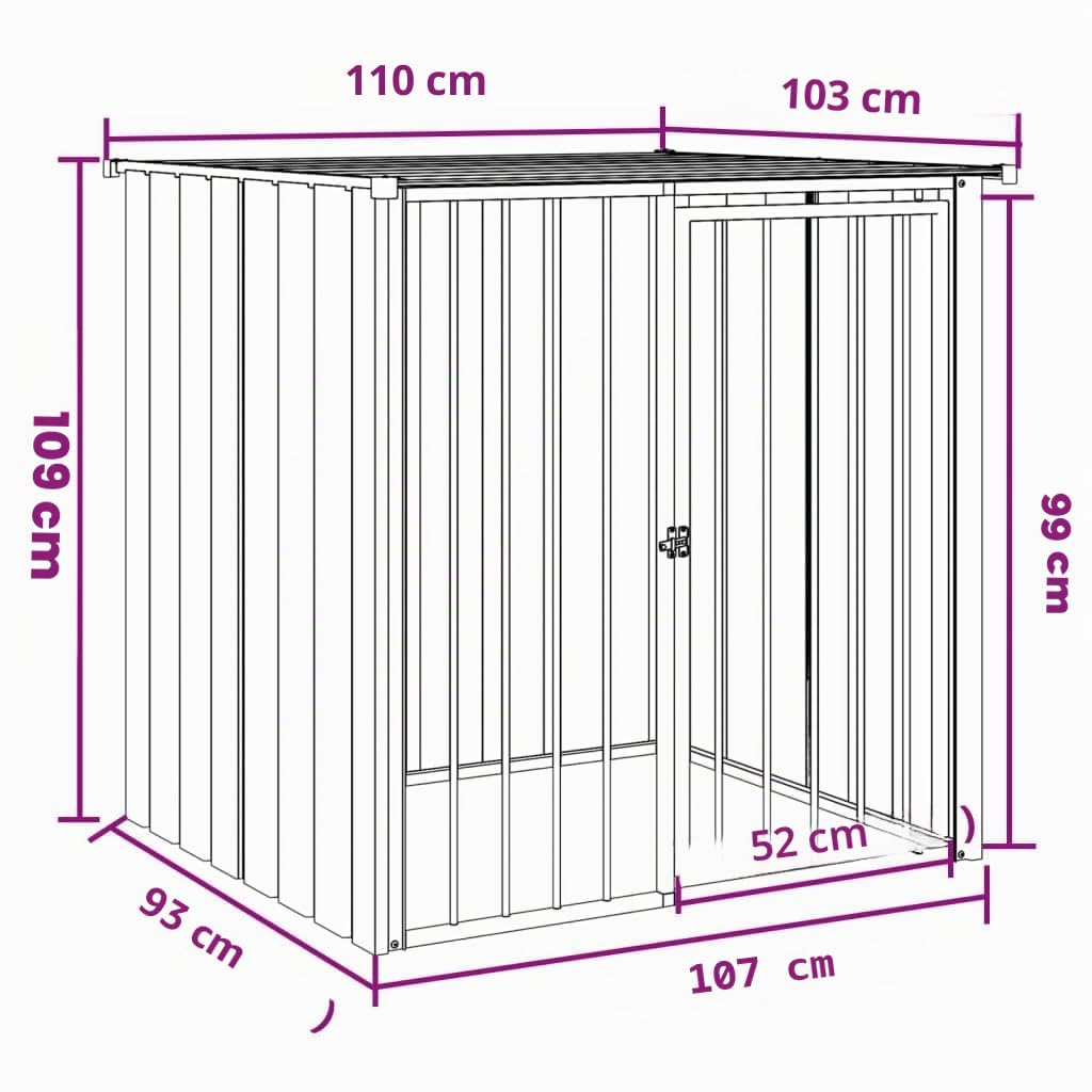 vidaXL Niche pour Chien avec Toit, Abri pour Chien avec Loquet, Cage pour Animaux de Compagnie, Maison d’Extérieur Patio, Noir 110x103x109 cm Acier Galvanisé