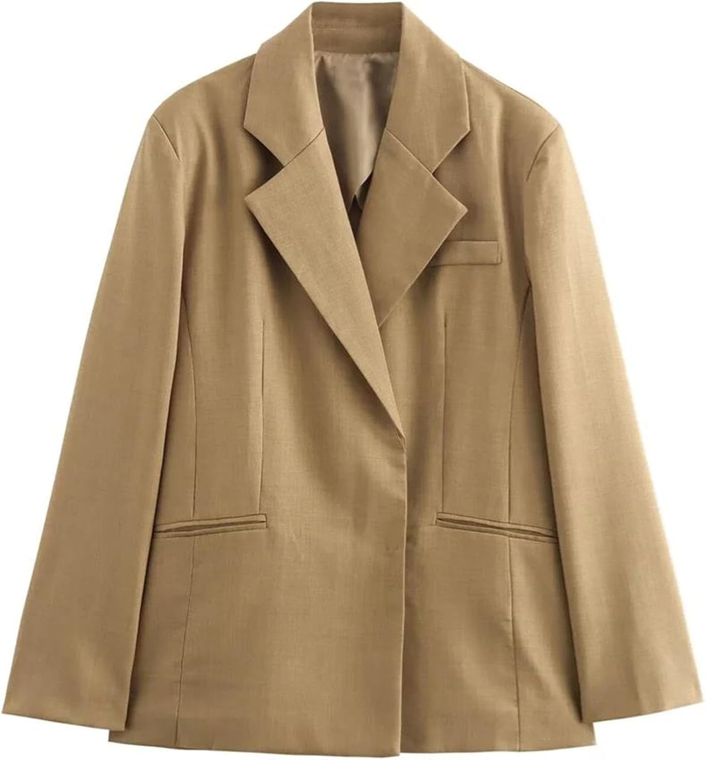 Women's Invisible Button Blazer for Business Casual Notched Lapel Office Work Suit Jacket High Waisted Zipper Trousers