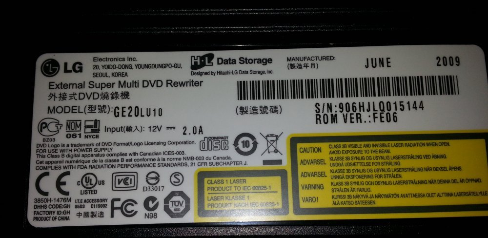 LG GE20LU11 Graveur DVD externe PATA 20x USB Noir