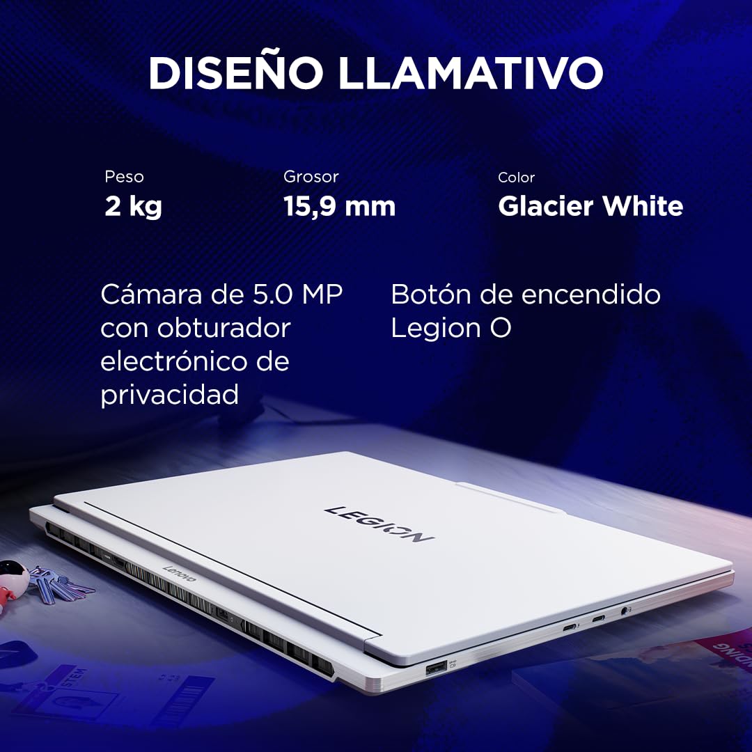 Lenovo Legion 7 Gen 10 – Portátil Gaming IA 16" OLED (Intel Core Ultra 7 255HX, NVIDIA GeForce RTX 5060, 240Hz, 32GB RAM, 1TB SSD, Wi-Fi7, Sin Sistema Operativo) QWERTY RGB Español - Blanco Glaciar