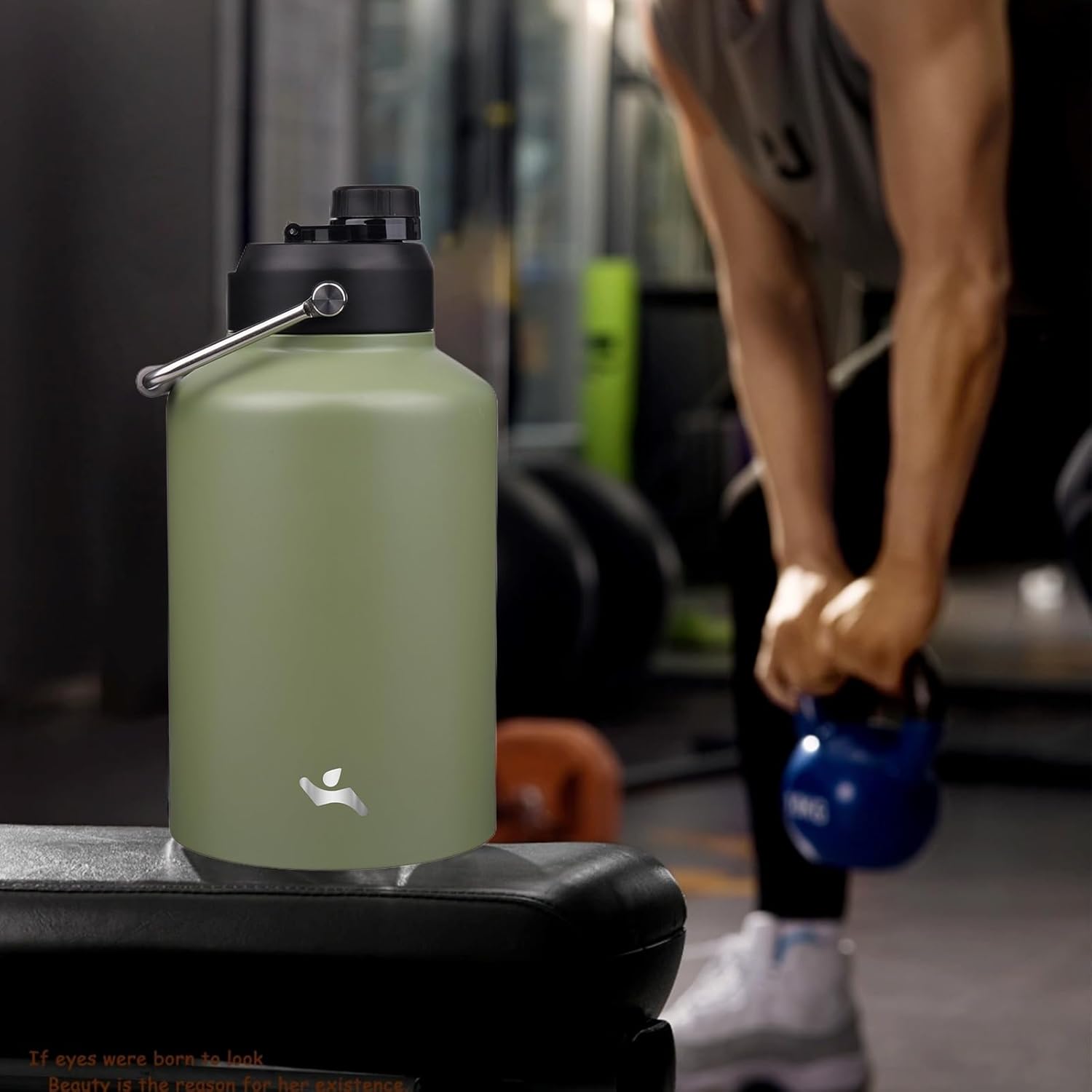 1 Gallon Jug with Handle,128 oz Insulated Water Bottle with Carrying Pouch, Double Wall Vacuum Stainless Steel Metal Bottle,Camp Green - Image 7