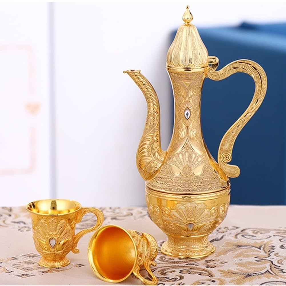 Set Vino per lusso Zinco Fiaschetta 6 Bicchieri Vassoio Set Vino(Gold) | Lega di zinco , placcatura argento, anti-ruggine, , per facile da pulire