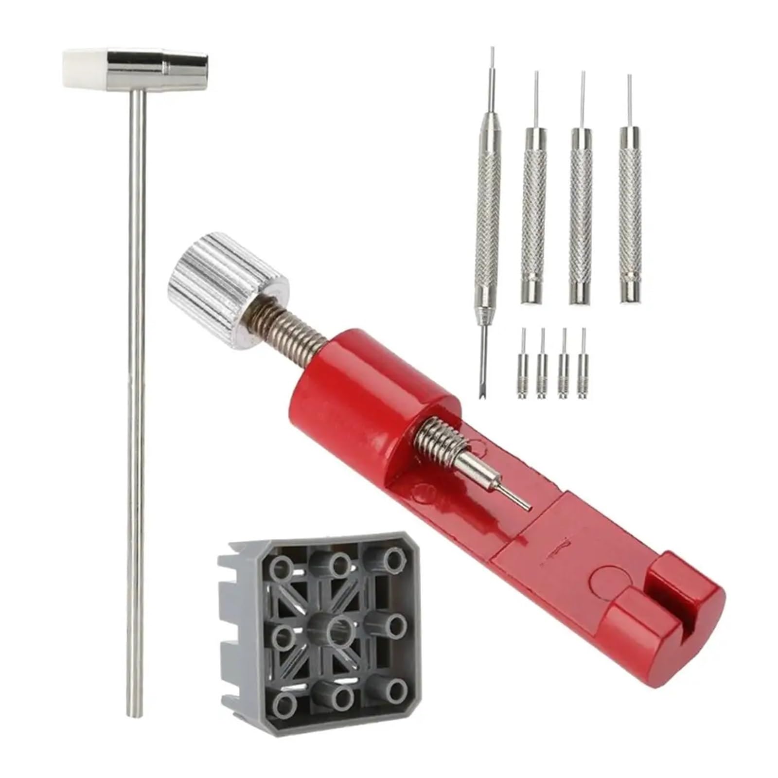 MIUYTRN 11-teiliges Reparaturwerkzeug-Set for Uhrenarmbänder, inklusive Gliederentferner, Stiften, Federstegen und Hammer cuicui
