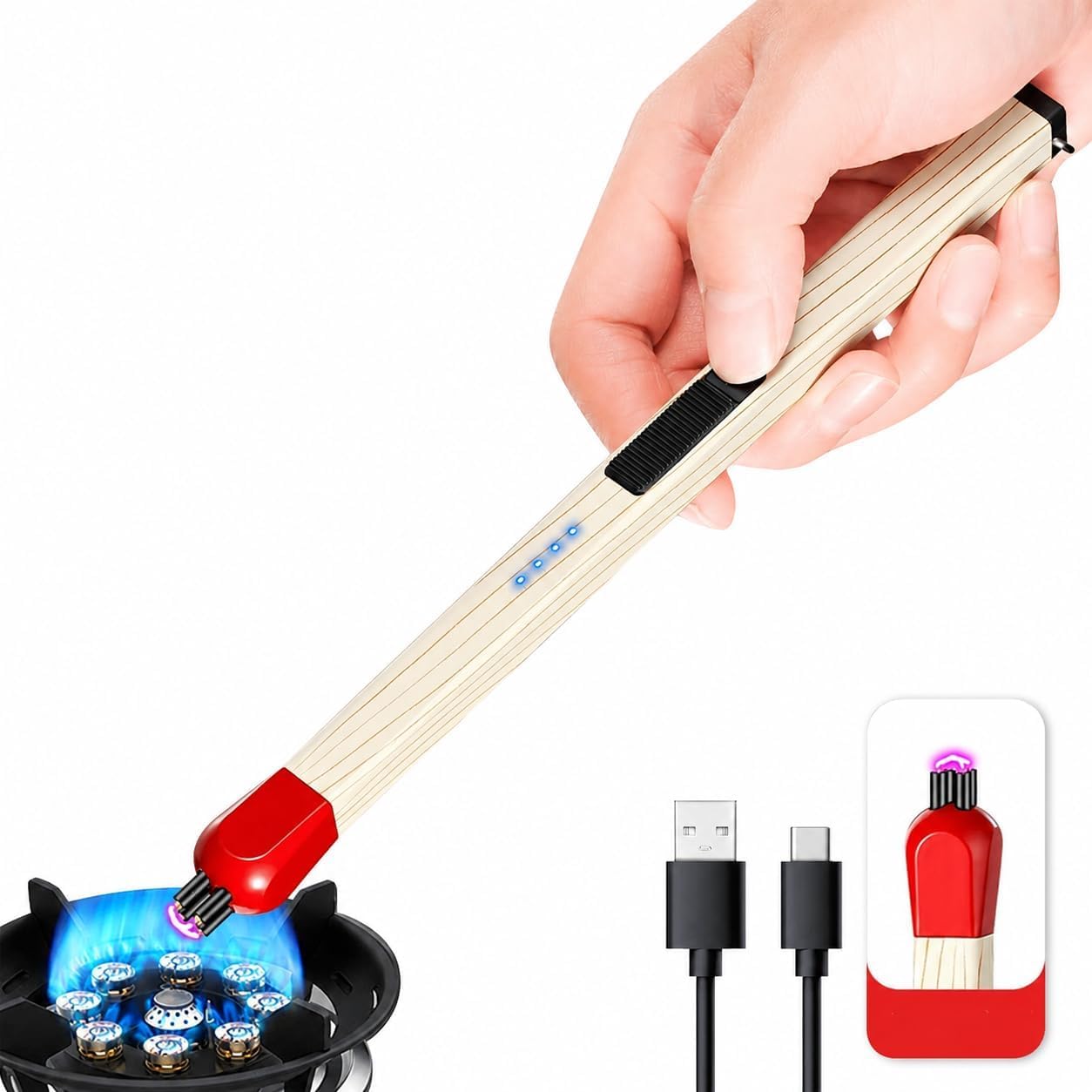 Match Stick Shaped Butane Lighter, Refillable Long Handle Gas Lighter for Kitchen, Candles, BBQ, Fireplace, Smoking & Outdoor Camping, Portable Windproof Flame Lighter (1 Pc)-image-46