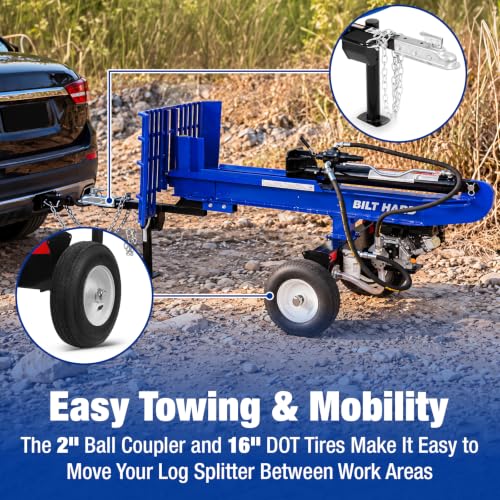 Image of BILT HARD 30-Ton Horizontal Gas Log Splitter with Log Tray, 7 HP 209cc Engine, Towable Full Beam Wood Splitter, 2 Stage Gear Pump, 2 inch Ball Coupler, 16 inch DOT Tires for Firewood Splitting