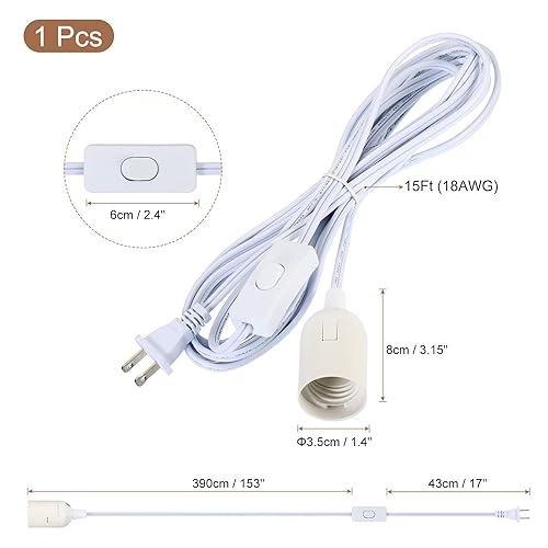 Miniatura 2 de PATIKIL Cable de luz colgante de 15 pies, extensión colgante de linterna con interruptor de encendidoapagado, enchufe de luz para bombilla de base