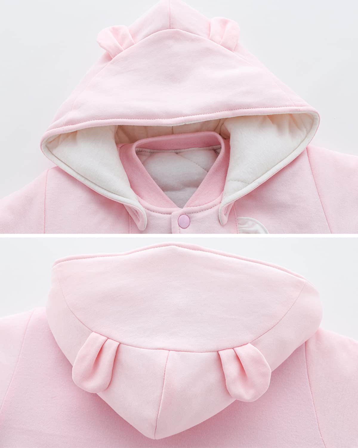 Bambino Pagliaccetto Neonata Snowsuit Invernale Outfit Cotone Tuta da Neve Rosa Cappello Staccabile Manica Lunga Abiti Regalo Ragazze 9-12 Mesi