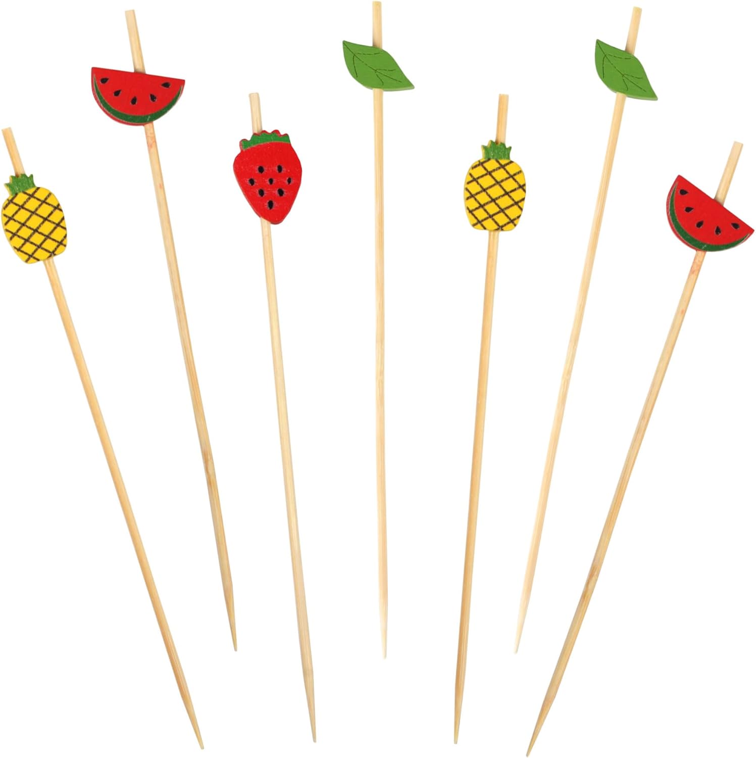 BambooMN 5.9" Tropical Fruits Pineapple Watermelon Strawberry Leaf Cocktail Picks for Drinks and Food, Decorative Toothpicks for Any Party, 1000 Pieces