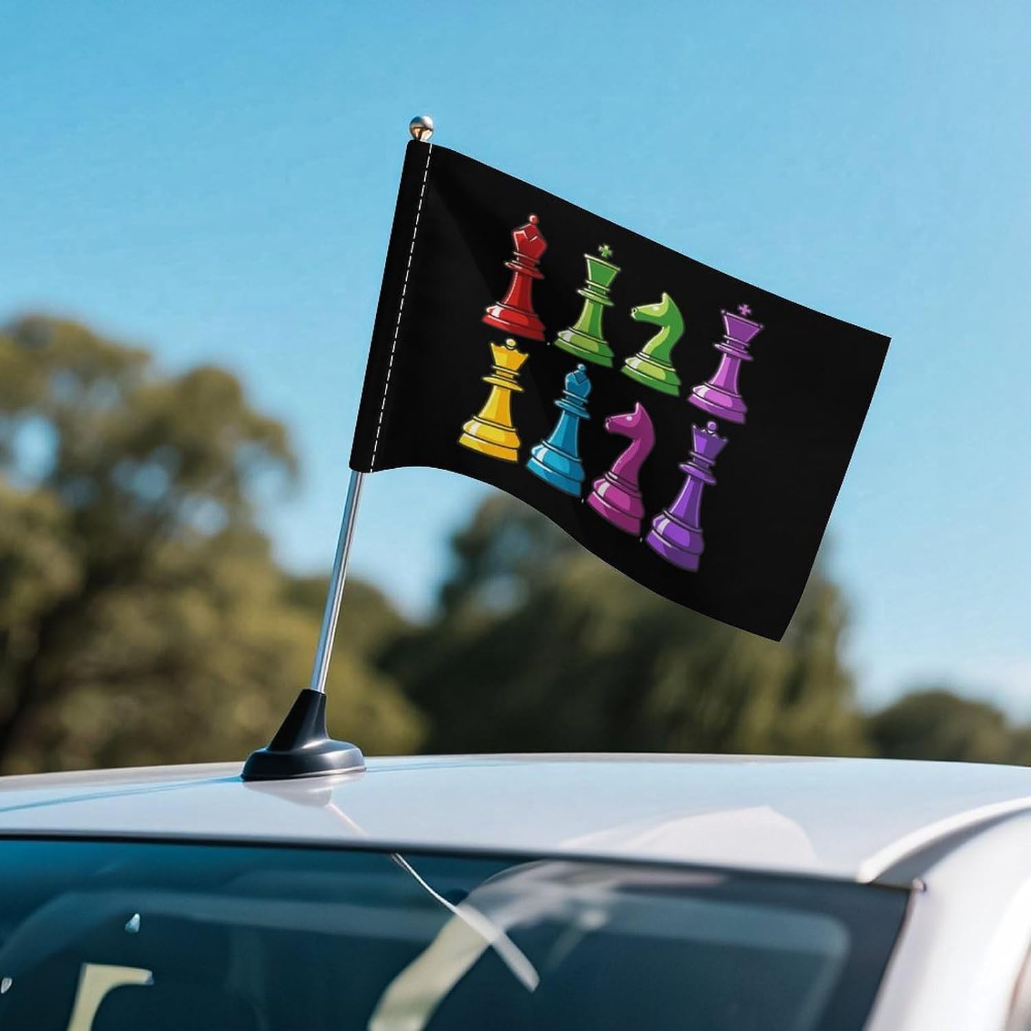 Vintage Chess Board Car Flag Polyester Clip Flags Mini Handheld Banners for Auto Outside Travel Decor image 5