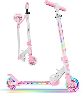 2 Wheel Scooter for Kids 3-12, Light Up Wheels & LED Stem Kick Scooter, Height Adjustable & Foldable Design, Lightweight Sport Scooter for Girls Boys with Kickstand
