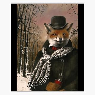 Victorian Fox in Winter Magnet Reusable Flexible Magnetic Sticker 5"